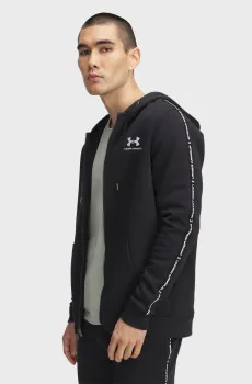 Мужское черное худи UA Icon Fleece FZ Taping Черный XL Tall Under Armour 1390298-001