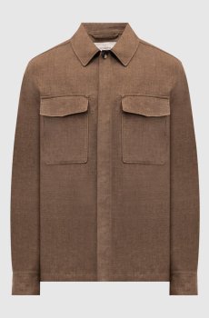 Коричневая куртка из льна в стиле рубашки