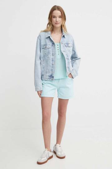 Джинсовые шорты Pepe Jeans STRAIGHT SHORT HW женские цвет бирюзовый однотонные высокая посадка PL801108YH1 Джинсовые шорты Pepe Jeans STRAIGHT SHORT HW женские цвет бирюзовый однотонные высокая посадка PL801108YH1
