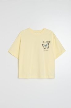 Бавовняна футболка з принтом метеликів - світло-жовтий