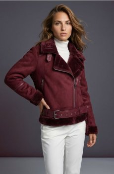 Байкерська куртка з еко-замші з еко-хутром - бордовий
