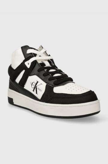 Кожаные кроссовки Calvin Klein Jeans BASKET CUPSOLE HIGH MIX ML FAD цвет чёрный YW0YW01300 Кожаные кроссовки Calvin Klein Jeans BASKET CUPSOLE HIGH MIX ML FAD цвет чёрный YW0YW01300
