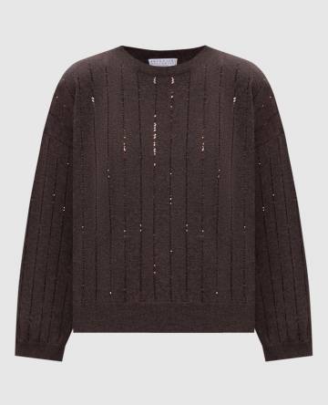 Коричневый джемпер из кашемира с пайетками