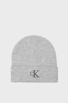 Женская серая шапка MONOGRAM EMBRO BEANIE Серый ONESIZE Calvin Klein K60K612319