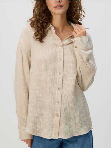 Reserved - Сорочка oversize з муслінової бавовни - бежевий - 161BV-08X