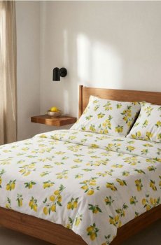 Комплект постільної білизни з мотивом лимонів - світло-жовтий