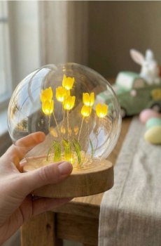 Декоративна LED-лампа з квітами у скляному куполі - різнобарвний