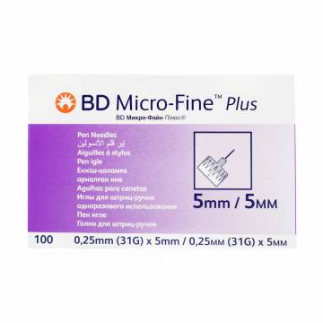 Игла для шприц-ручки BD Micro-Fine Plus размер 31G, 0.25*5 мм, 100 шт Игла для шприц-ручки BD Micro-Fine Plus размер 31G, 0.25*5 мм, 100 шт