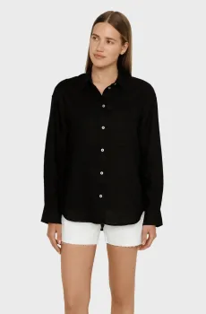 Женская черная льняная рубашка Черный S PRPY PWSHRKALUA025