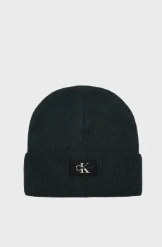 Мужская зеленая шерстяная шапка MONOLOGO PATCH NON-RIB BEANIE Зеленый ONESIZE Calvin Klein K50K511743