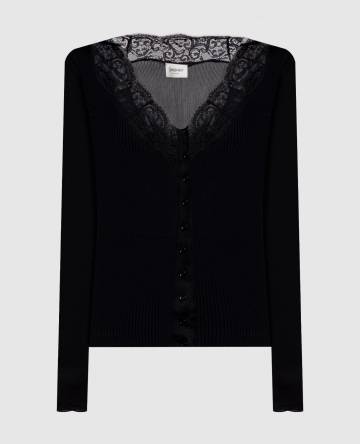 Черный кардиган из шелка с кружевом