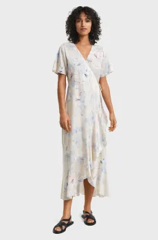 Женское белое платье с узором FLORAL PRINT WRAP SS FRILL DRESS Белый 38 Gant 4503417