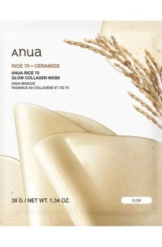 Гидрогелевая коллагеновая маска Anua Rice 70 Glow Collagen Mask для сияния кожи лица, 38 г