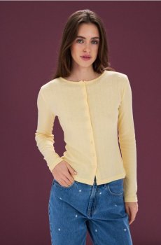 Блузка з домішкою бавовни з довгим рукавом - світло-жовтий