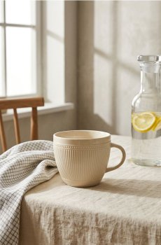 Керамічна кружка з тисненим візерунком - бежевий