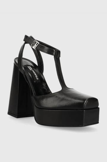 Кожаные туфли Karl Lagerfeld Jeans SOIREE PLATFORM KLJ цвет чёрный каблук кирпичик открытая пятка KLJ93111 Кожаные туфли Karl Lagerfeld Jeans SOIREE PLATFORM KLJ цвет чёрный каблук кирпичик открытая пятка KLJ93111