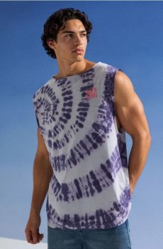 Бавовняний топ без рукавів з узором tie dye - блакитний
