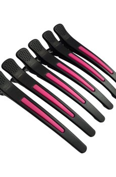 Парикмахерский зажим для волос Zauber-manicure пластиковый, черный с малиновым, 6 шт (06-097E-6)