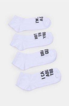 Набір з 4 пар коротких шкарпеток з гумористичними текстами - білий