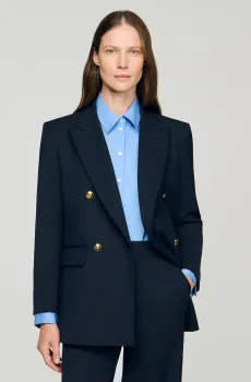 Женский темно-синий шерстяной жакет в полоску Синий 40 Sandro SFPVE01240_Navy BlueSS26