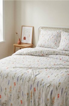 Бавовняний комплект постільної білизни з квітами - кремовий