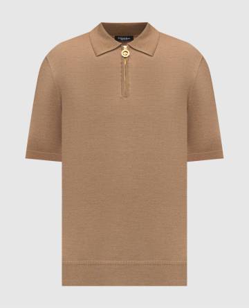 Коричневое поло из шелка с эмблемой