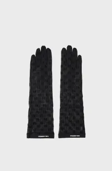 Женские черные перчатки с узором K MONOGRAM FF LONG EVE GLOVE Черный M Karl Lagerfeld 240W3604