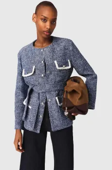 Женский синий твидовый жакет Синий 40 MAJE MFPVE00770_Blue