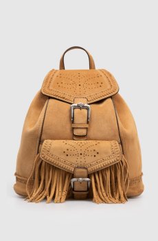 Коричневый замшевый рюкзак с бахромой