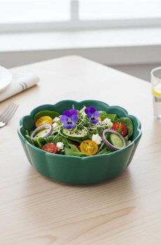 Керамічна миска з хвилястим краєм - темно-зелений