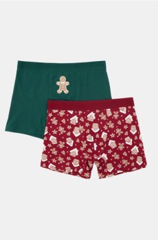 Різдвяні труси-боксери з мотивом пряникового чоловічка 2 pack - різнобарвний