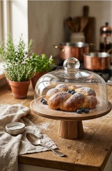 Підставка з акацієвого дерева зі скляним куполом - бежевий