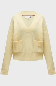 Женский желтый шерстяной пуловер TH SCRIPT SOFT WOOL V-NK SWT Желтый M Tommy Hilfiger WW0WW42149
