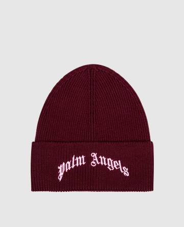 Бордовая шапка с шерстью с вышивкой логотипа