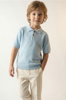 Бавовняне поло з декоративними ґудзиками - блакитний