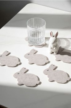 Набір великодніх підставок під чашку у формі кролика, 6 шт. - бежевий