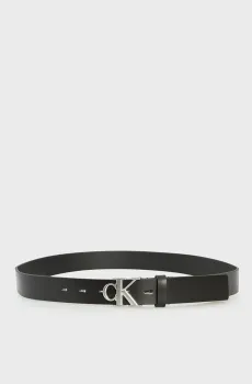 Женский черный кожаный ремень Monogram Plaque Buckle 30MM Черный 85 Calvin Klein LV04K7018G