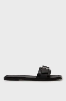 Женские черные кожаные слайдеры FLAT SLIDE Черный 36 Calvin Klein HW0HW02490