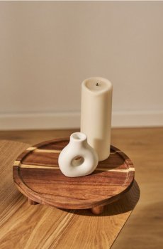 Круглий декоративний піднос - бежевий