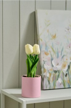 Штучні декоративні тюльпани в горщику - пастельний рожевий