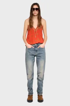Женский красный шелковый топ с узором Christy Красный XS ZADIG&VOLTAIRE WWCR01310_SPICE