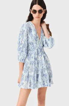 Женское плиссированное платье с узором Разноцветный 38 MAJE MFPRO04870_Sky Blue Large Flowers Print