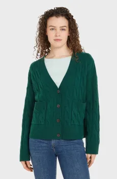 Женский зеленый шерстяной кардиган SOFT WOOL CABLE CARDIGAN Зеленый S Tommy Hilfiger WW0WW43089