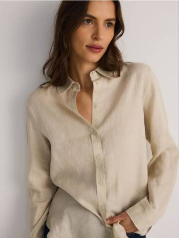 Reserved - Лляна сорочка - бежевий - 551EI-08X