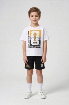 Бавовняна двочастинна піжама з принтом FIFA World Cup - білий