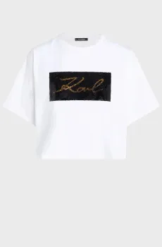 Женская белая футболка REVERSIBLE SEQUINS Белый XL Karl Lagerfeld 246W1708
