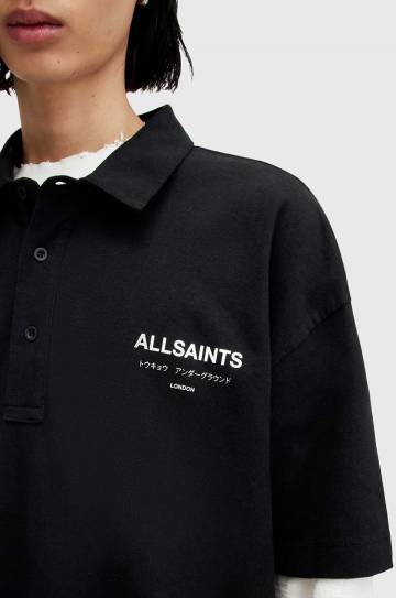 Хлопковое поло AllSaints UNDERGROUND SS POLO цвет чёрный с принтом M047PA