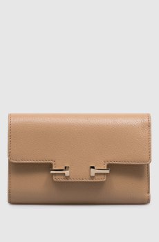 Бежевый кожаный портмоне AUBE с монограммой