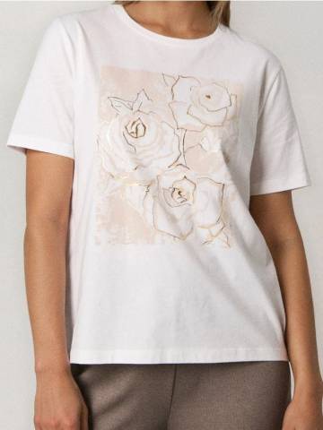 Бавовняна футболка з принтом - кремовий Бавовняна футболка з принтом - кремовий