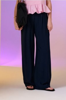 Віскозні штани широкого крою - темно-синій